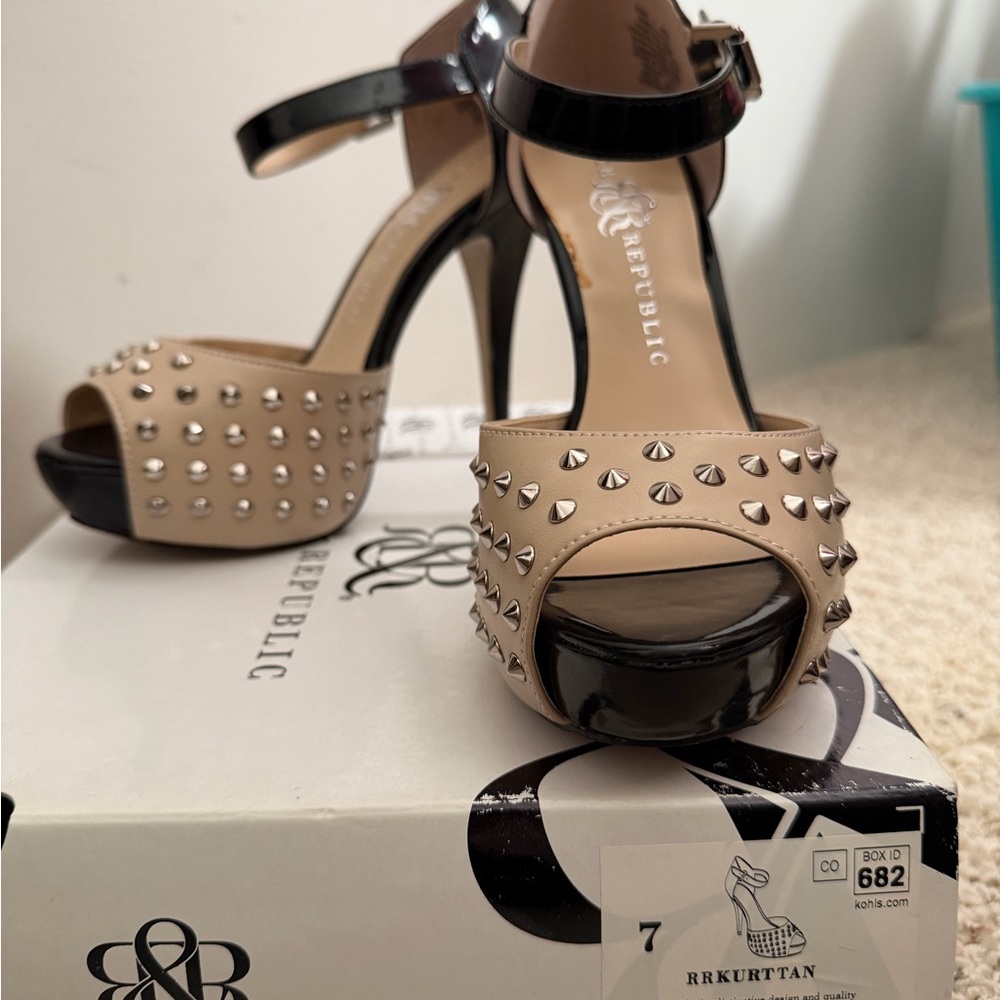 BCBGeneration Black and Tan Studded Heels - Picture 1 of 2